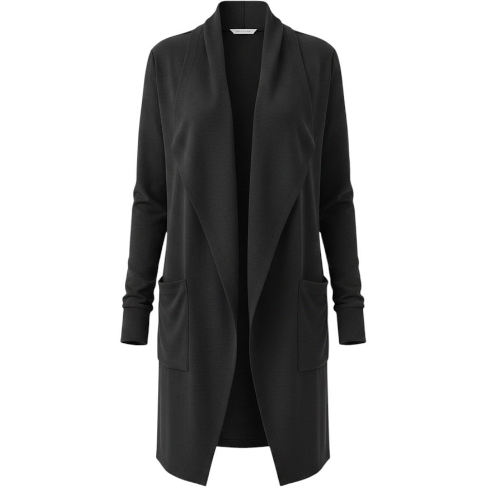 Splits59 Naomi Fleece Jacket‎ Black Draped Open Front Cardigan Sz XS Minimalist